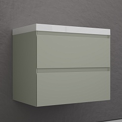 Style Line Тумба с раковиной Манхэттен 70 Plus подвесная эмаль олива матовая – фотография-3